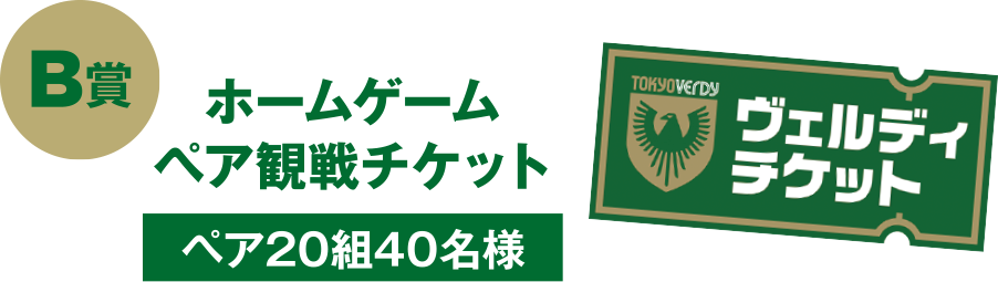 B賞：東京ヴェルディホームゲームペア観戦チケット 全20組40名様